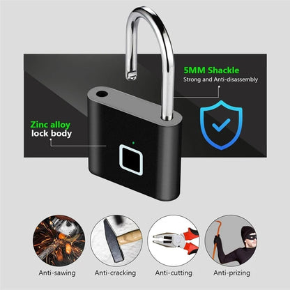 Keyless Smart Fingerprint Padlock USB Charging Fingerprint Lock Waterproof Door Lock 0.2Sec Unlock Security Padlock for House