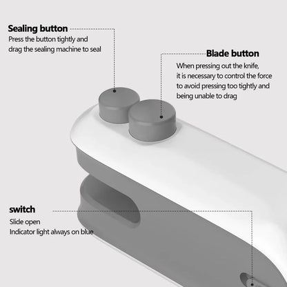 2 in 1 Sealer Cutter Multifunctional Mini Bag Sealer Portable Resealer Machine Handheld Bag Sealing Machine for Plastic Bags